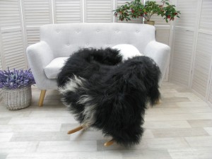 Sheep Rug Throw Genuine Real Black White Icelandic Single Sofa Floor Seat Pad Chair Cover G426