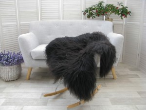 Sheep Rug Throw Genuine Real Black Icelandic Single Sofa Floor Seat Pad Chair Cover G434