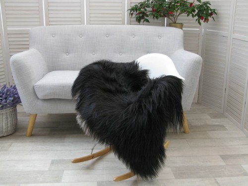 Sheep Rug Throw Genuine Real Black White Icelandic Single Sofa Floor Seat Pad Chair Cover G451