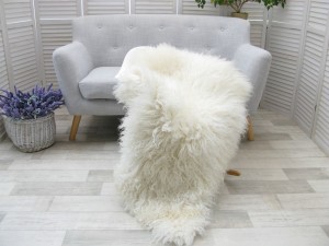 Curly Icelandic Sheepskin Rug Natural White Mongolian Style G513