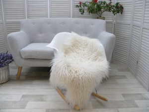 Curly Icelandic Sheepskin Rug Natural White Mongolian Style G521