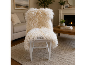 Cream White Curly Mongolian Single Sheepskin Rug G800