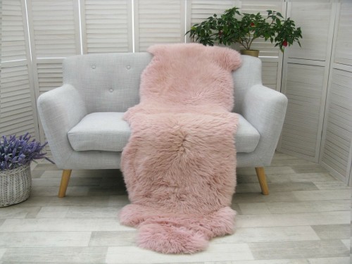 Real British Double Sheepskin Rug Hide Powder Pink Dyed Soft Sofa Floor Bed Cover D44