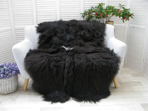 Black brown quad sheepskin rug real icelandic lambskin sofa bed throw shaggy rug Q45
