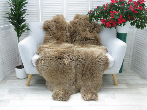 Beige Brown Quad Sheepskin Rug British Herdwick Throw Q81