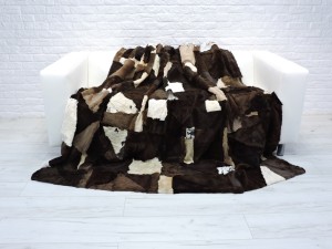 Beige Brown & White Luxury Real SHEARED RABBIT Fur Throw BT11